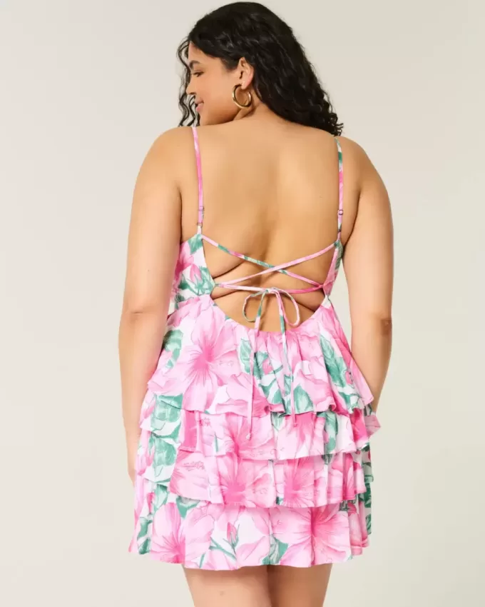 V-Neck Ruffled Tier Babydoll Mini Dress