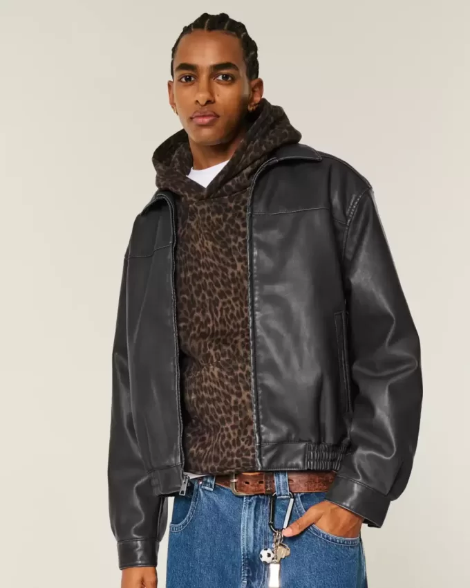 Vegan Leather Zip-Up Jacket