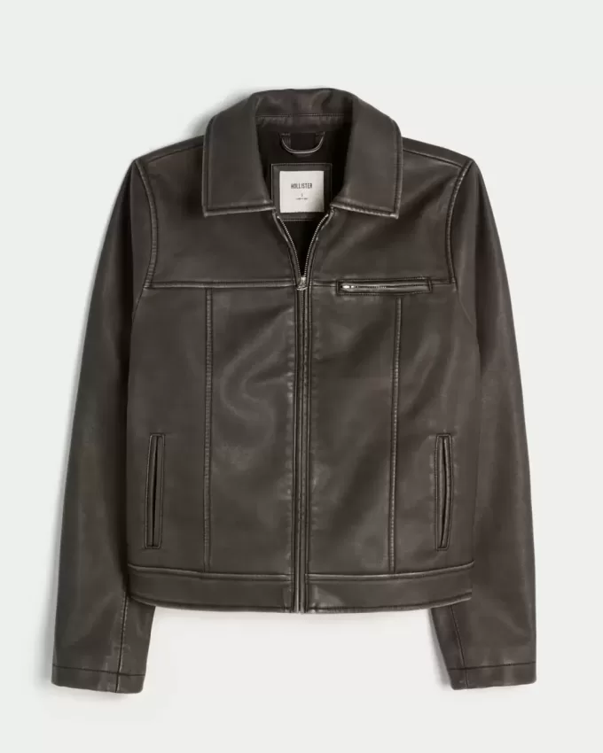 Vegan Leather Zip-Up Jacket