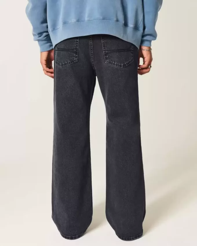 Washed Black Baggy Bootcut Jeans