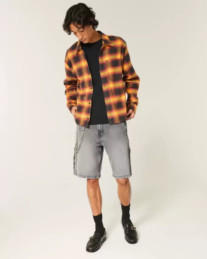 Washed Black Denim Baggy Painter Shorts