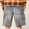 Washed Black Denim Baggy Painter Shorts