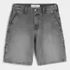 Washed Black Denim Baggy Painter Shorts