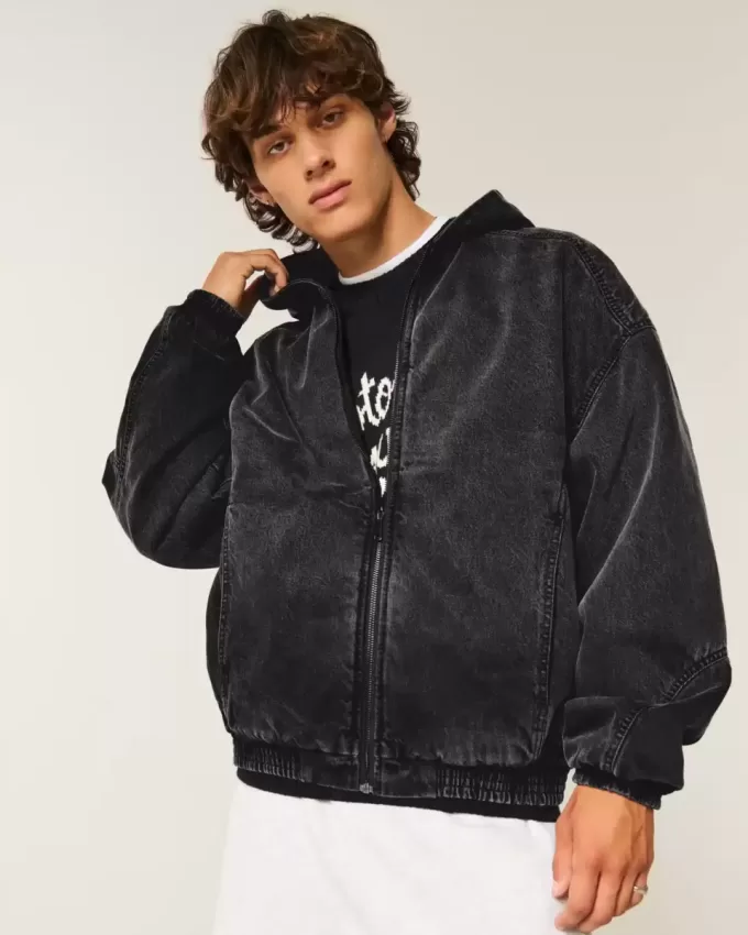 Washed Black Denim Skater Jacket