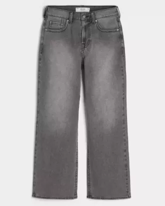 Washed Black Embroidered Baggy Bootcut Jeans