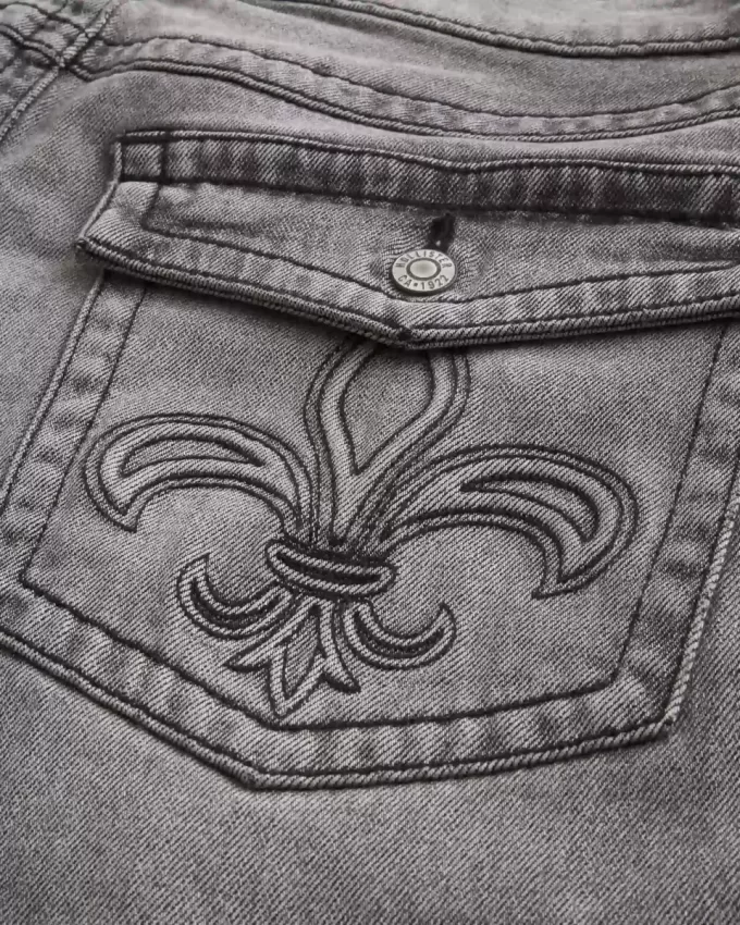 Washed Black Embroidered Baggy Bootcut Jeans