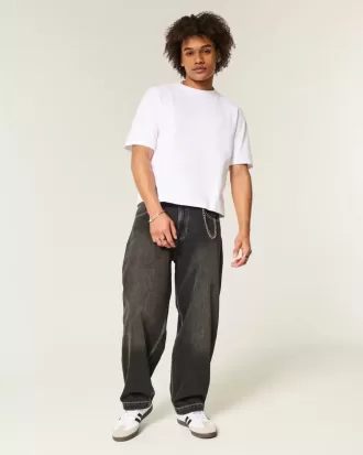 Washed Black Embroidered Snake Skater Baggy Jeans