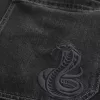Washed Black Embroidered Snake Skater Baggy Jeans