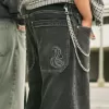 Washed Black Embroidered Snake Skater Baggy Jeans