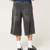Washed Black Half-Length Skater Baggy Jeans