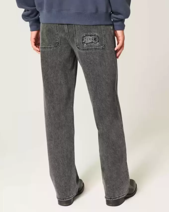 Washed Black Logo Graphic Baggy Jeans