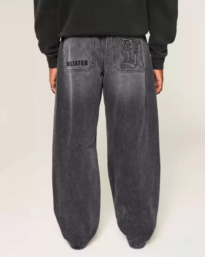 Washed Black Logo Graphic Skater Baggy Jeans