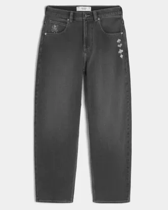 Washed Black Playing Card Joker Graphic Skater Baggy Jeans