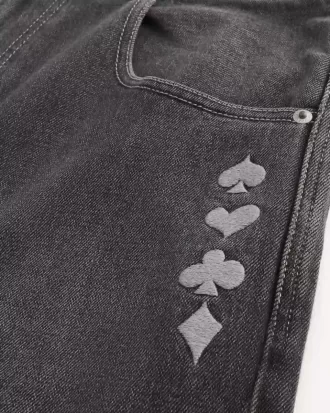 Washed Black Playing Card Joker Graphic Skater Baggy Jeans
