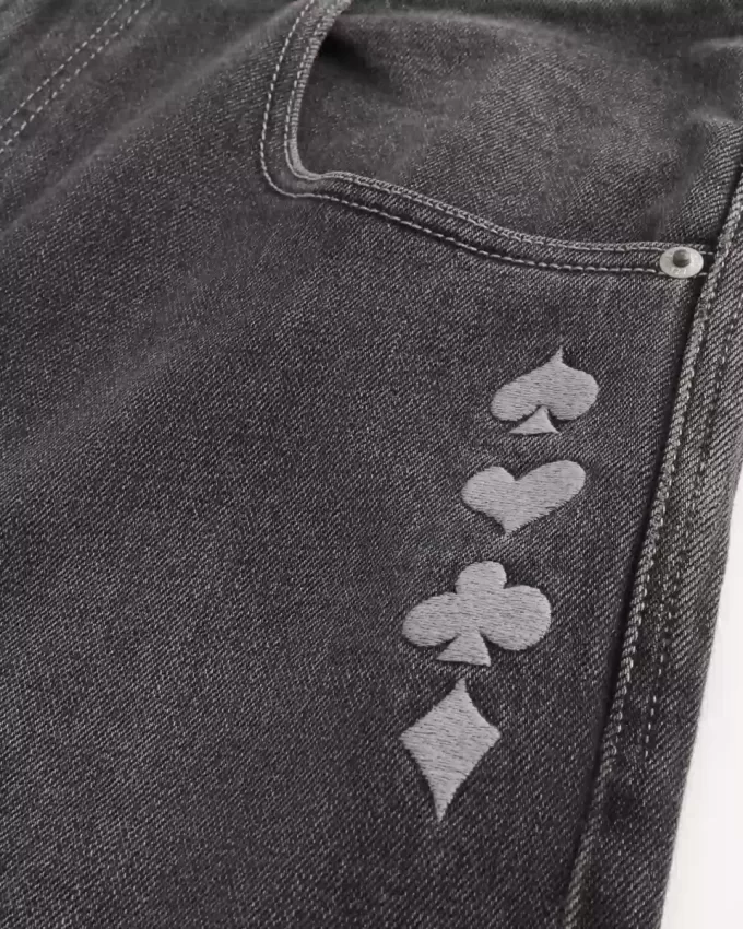 Washed Black Playing Card Joker Graphic Skater Baggy Jeans