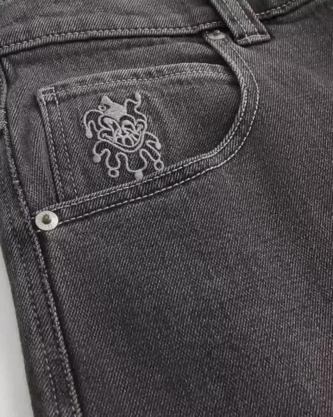 Washed Black Playing Card Joker Graphic Skater Baggy Jeans