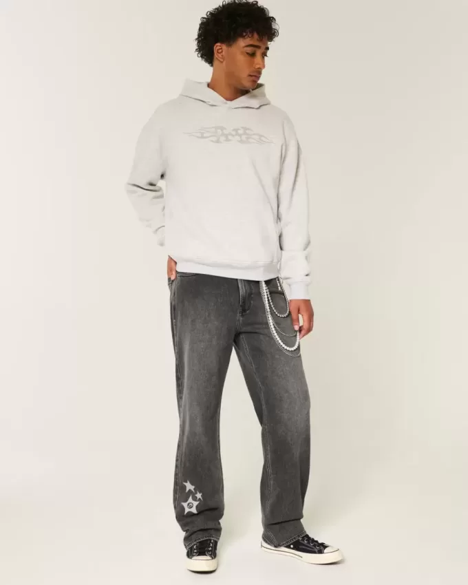 Washed Black Star Graphic Baggy Jeans