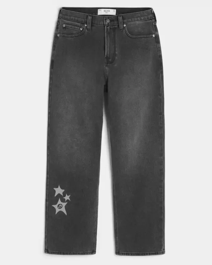 Washed Black Star Graphic Baggy Jeans