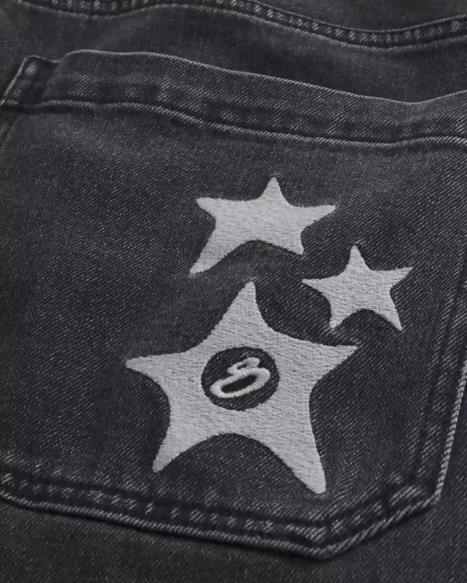 Washed Black Star Graphic Super Baggy Jeans